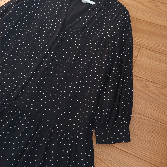 Gap black white polka dot peplum drop waist dress long sleeve - Picture 6 of 10